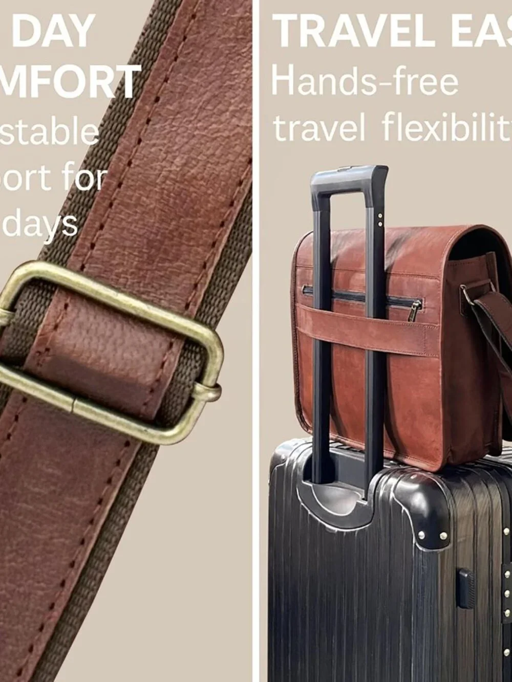 Men's Brown Genuine Leather Vintage Adjustable Strap Stylish Messenger Hand Bag